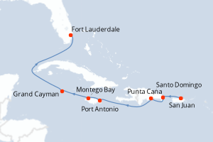 Carte itinéraire croisière - 9 jours au départ de San Juan - Caraïbes Bahamas