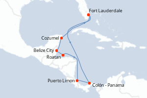 Carte itinéraire croisière - 10 jours au départ de Fort Lauderdale - Caraïbes Bahamas