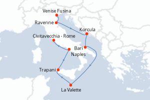 Carte itinéraire croisière - 9 jours au départ de Venise Fusina - Méditerranée
