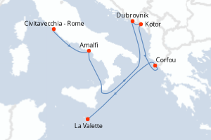Carte itinéraire croisière - 7 jours au départ de Civitavecchia - Rome - Méditerranée