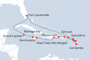 Carte itinéraire croisière - 17 jours au départ de Fort Lauderdale - Caraïbes Bahamas