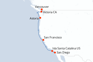 Carte itinéraire croisière - 7 jours au départ de Vancouver - Amérique du Nord