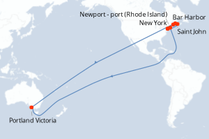 Carte itinéraire croisière - 7 jours au départ de New York - Amérique du Nord