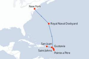 Carte itinéraire croisière - 9 jours au départ de New York - Caraïbes Bahamas