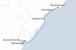 Carte itinéraire croisière - 7 jours au départ de Rio de Janeiro - Amérique du Sud