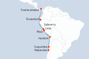 Carte itinéraire croisière - 12 jours au départ de Valparaíso - Canal de Panama