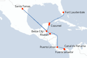Carte itinéraire croisière - 11 jours au départ de Fuerte amador - Caraïbes Bahamas