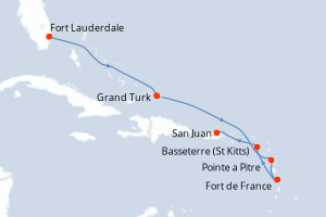 Carte itinéraire croisière - 7 jours au départ de Fort Lauderdale - Caraïbes Bahamas