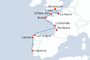 Carte itinéraire croisière - 11 jours au départ de Lisbonne - Atlantique