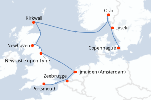 Carte itinéraire croisière - 11 jours au départ de Portsmouth - Europe du Nord