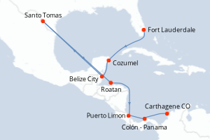 Carte itinéraire croisière - 10 jours au départ de Fort Lauderdale - Amérique du Sud