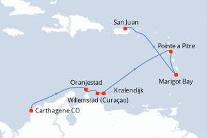 Carte itinéraire croisière - 8 jours au départ de Carthagene - Caraïbes Bahamas