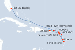Carte itinéraire croisière - 9 jours au départ de San Juan - Caraïbes Bahamas