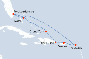 Carte itinéraire croisière - 9 jours au départ de Fort Lauderdale - Caraïbes Bahamas