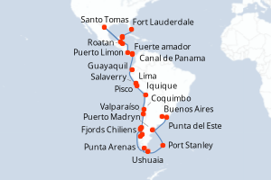 Carte itinéraire croisière - 41 jours au départ de Buenos Aires - Caraïbes Bahamas