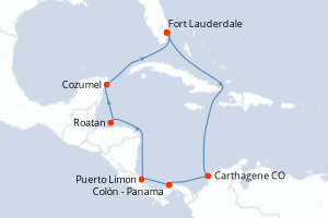 Carte itinéraire croisière - 10 jours au départ de Fort Lauderdale - Caraïbes Bahamas
