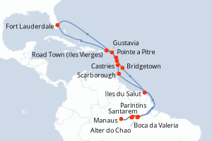 Carte itinéraire croisière - 25 jours au départ de Fort Lauderdale - Caraïbes Bahamas