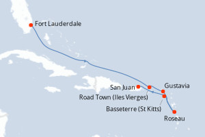 Carte itinéraire croisière - 7 jours au départ de Fort Lauderdale - Caraïbes Bahamas