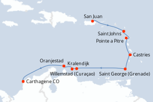 Carte itinéraire croisière - 10 jours au départ de San Juan - Amérique du Sud
