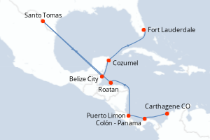 Carte itinéraire croisière - 10 jours au départ de Carthagene - Caraïbes Bahamas
