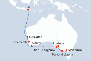 Carte itinéraire croisière - 13 jours au départ de Melbourne - Asie