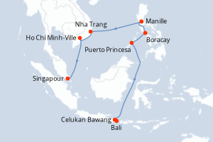 Carte itinéraire croisière - 14 jours au départ de Bali - Asie