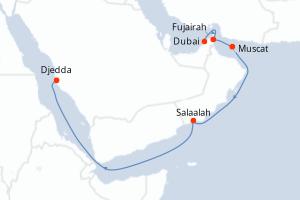 Carte itinéraire croisière - 9 jours au départ de Dubai - Mer Rouge Océan Indien