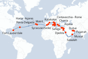 Carte itinéraire croisière - 45 jours au départ de Dubai - Caraïbes Bahamas