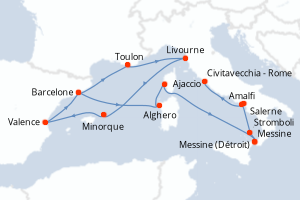 Carte itinéraire croisière - 14 jours au départ de Barcelone - Méditerranée