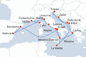 Carte itinéraire croisière - 21 jours au départ de Civitavecchia - Rome - Méditerranée