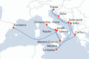 Carte itinéraire croisière - 14 jours au départ de Barcelone - Méditerranée