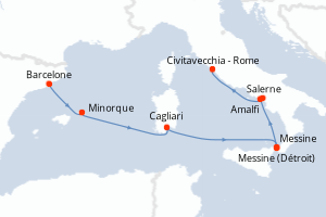 Carte itinéraire croisière - 7 jours au départ de Barcelone - Méditerranée