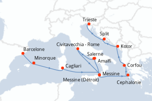 Carte itinéraire croisière - 14 jours au départ de Barcelone - Méditerranée