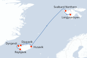 Carte itinéraire croisière - 11 jours au départ de Reykjavik - Spitzberg
