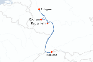 Carte itinéraire croisière - 3 jours au départ de Cologne - Rhin Main Moselle