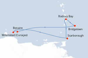 Carte itinéraire croisière - 7 jours au départ de Bridgetown - Caraïbes Bahamas