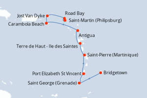 Carte itinéraire croisière - 10 jours au départ de Bridgetown - Caraïbes Bahamas
