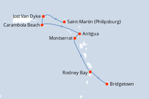 Carte itinéraire croisière - 7 jours au départ de Bridgetown - Caraïbes Bahamas