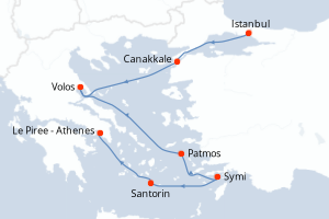 Carte itinéraire croisière - 7 jours au départ de Istanbul - Méditerranée