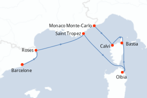 Carte itinéraire croisière - 7 jours au départ de Barcelone - Méditerranée