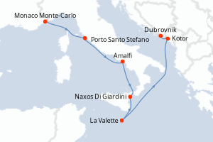 Carte itinéraire croisière - 7 jours au départ de Monaco Monte-Carlo - Adriatique