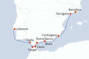 Carte itinéraire croisière - 9 jours au départ de Lisbonne - Méditerranée