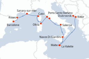 Carte itinéraire croisière - 14 jours au départ de Barcelone - Adriatique