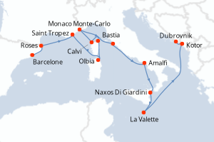 Carte itinéraire croisière - 14 jours au départ de Barcelone - Adriatique