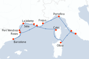 Carte itinéraire croisière - 14 jours au départ de Civitavecchia - Rome - Méditerranée
