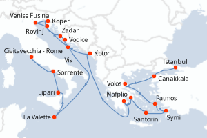 Carte itinéraire croisière - 21 jours au départ de Istanbul - Méditerranée
