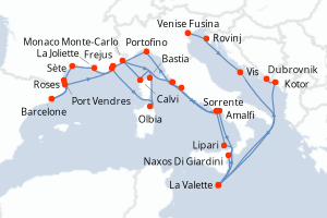 Carte itinéraire croisière - 28 jours au départ de Venise Fusina - Adriatique