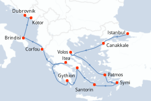 Carte itinéraire croisière - 14 jours au départ de Istanbul - Adriatique