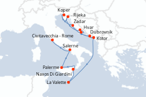 Carte itinéraire croisière - 14 jours au départ de Dubrovnik - Méditerranée