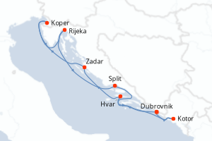 Carte itinéraire croisière - 7 jours au départ de Dubrovnik - Adriatique